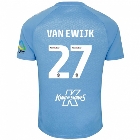 Kandiny Enfant Maillot Milan Van Ewijk #27 Bleu Blanc Tenues Domicile 2024/25 T-Shirt