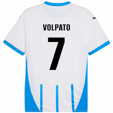 Kandiny Enfant Maillot Cristian Volpato #7 Blanc Bleu Tenues Extérieur 2024/25 T-Shirt