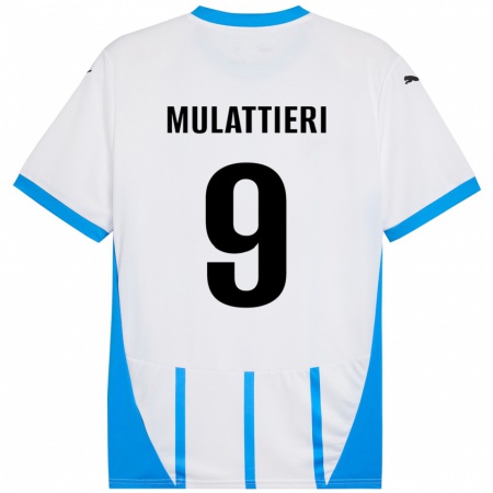 Kandiny Enfant Maillot Samuele Mulattieri #9 Blanc Bleu Tenues Extérieur 2024/25 T-Shirt