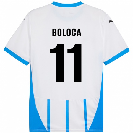 Kandiny Enfant Maillot Daniel Boloca #11 Blanc Bleu Tenues Extérieur 2024/25 T-Shirt