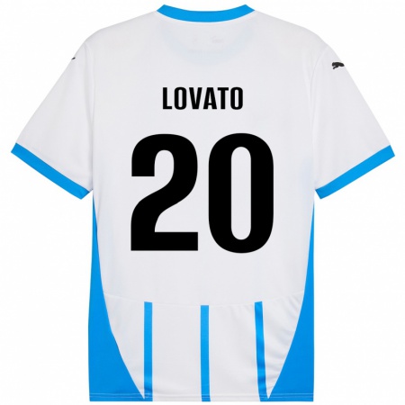 Kandiny Enfant Maillot Matteo Lovato #20 Blanc Bleu Tenues Extérieur 2024/25 T-Shirt