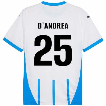 Kandiny Enfant Maillot Luca D'andrea #25 Blanc Bleu Tenues Extérieur 2024/25 T-Shirt