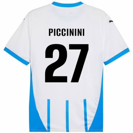 Kandiny Enfant Maillot Stefano Piccinini #27 Blanc Bleu Tenues Extérieur 2024/25 T-Shirt