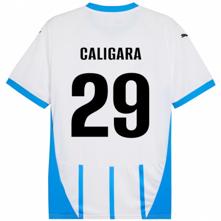 Kandiny Enfant Maillot Fabrizio Caligara #29 Blanc Bleu Tenues Extérieur 2024/25 T-Shirt