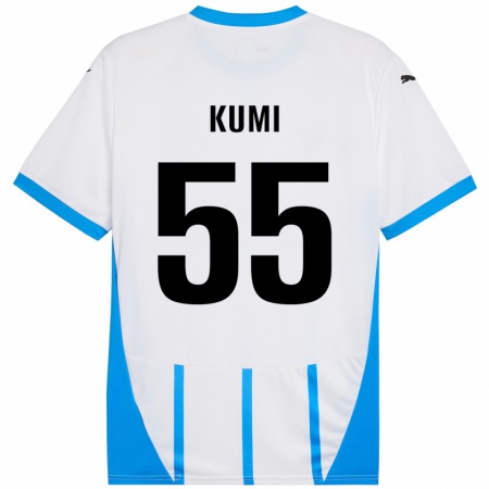 Kandiny Enfant Maillot Justin Kumi #55 Blanc Bleu Tenues Extérieur 2024/25 T-Shirt