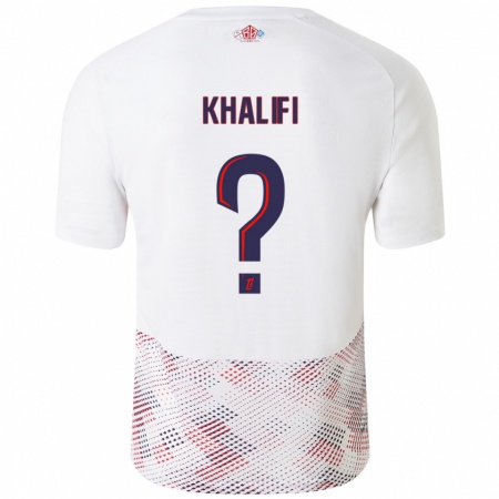 Kandiny Enfant Maillot Yassine Khalifi #0 Blanc Bleu Royal Tenues Extérieur 2024/25 T-Shirt