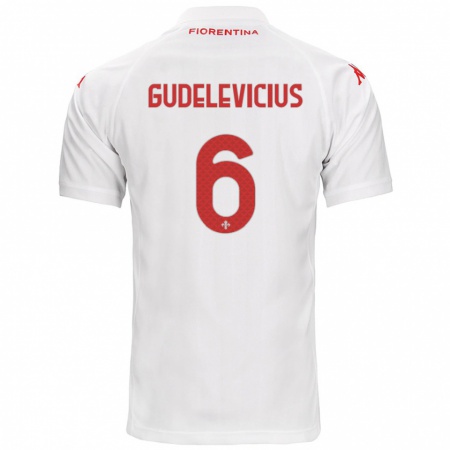 Kandiny Enfant Maillot Ernestas Gudelevicius #6 Blanc Tenues Extérieur 2024/25 T-Shirt