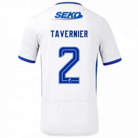 Kandiny Enfant Maillot James Tavernier #2 Blanc Bleu Tenues Extérieur 2024/25 T-Shirt