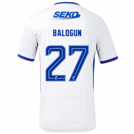 Kandiny Enfant Maillot Leon Balogun #27 Blanc Bleu Tenues Extérieur 2024/25 T-Shirt