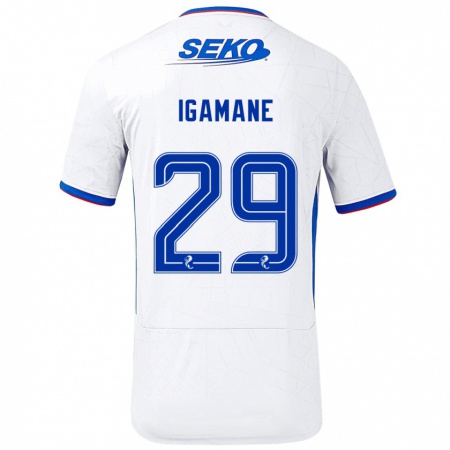 Kandiny Enfant Maillot Hamza Igamane #29 Blanc Bleu Tenues Extérieur 2024/25 T-Shirt