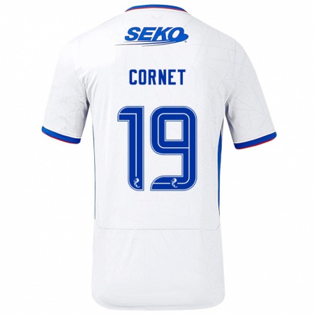 Kandiny Enfant Maillot Chelsea Cornet #19 Blanc Bleu Tenues Extérieur 2024/25 T-Shirt