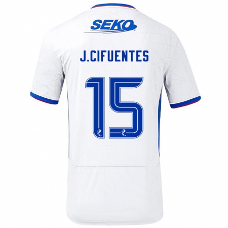 Kandiny Enfant Maillot José Cifuentes #15 Blanc Bleu Tenues Extérieur 2024/25 T-Shirt