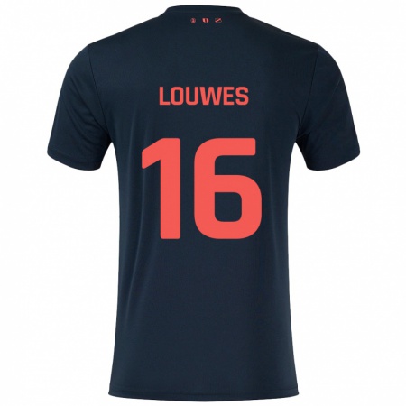 Kandiny Enfant Maillot Puck Louwes #16 Noir Rouge Tenues Extérieur 2024/25 T-Shirt