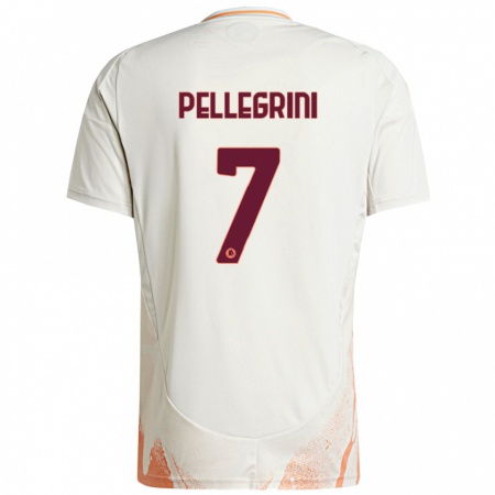 Kandiny Enfant Maillot Lorenzo Pellegrini #7 Crème Blanc Orange Tenues Extérieur 2024/25 T-Shirt