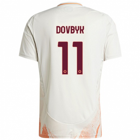 Kandiny Enfant Maillot Artem Dovbyk #11 Crème Blanc Orange Tenues Extérieur 2024/25 T-Shirt