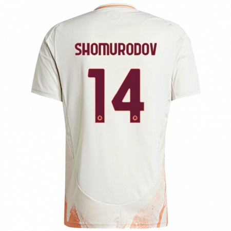 Kandiny Enfant Maillot Eldor Shomurodov #14 Crème Blanc Orange Tenues Extérieur 2024/25 T-Shirt