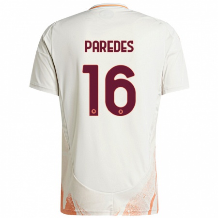 Kandiny Enfant Maillot Leandro Paredes #16 Crème Blanc Orange Tenues Extérieur 2024/25 T-Shirt