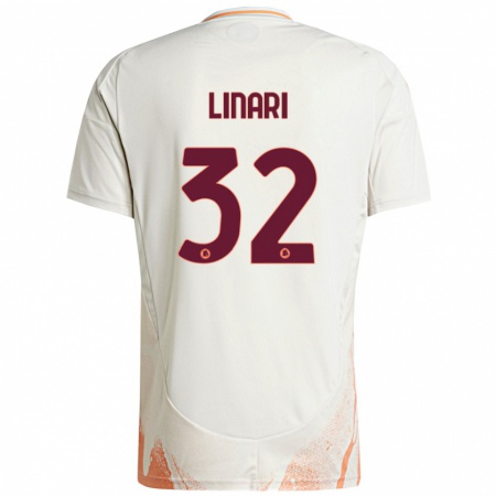 Kandiny Enfant Maillot Elena Linari #32 Crème Blanc Orange Tenues Extérieur 2024/25 T-Shirt