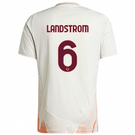 Kandiny Enfant Maillot Elin Landstrom #6 Crème Blanc Orange Tenues Extérieur 2024/25 T-Shirt