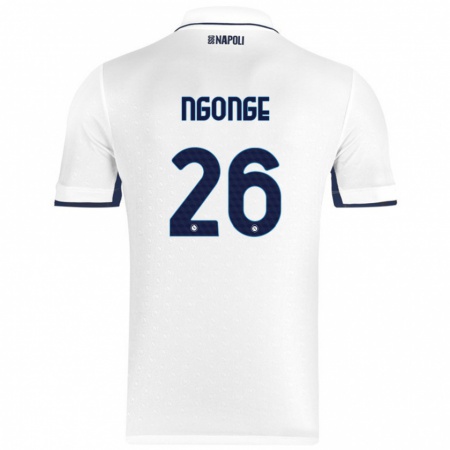 Kandiny Enfant Maillot Cyril Ngonge #26 Blanc Bleu Royal Tenues Extérieur 2024/25 T-Shirt