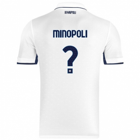 Kandiny Enfant Maillot Francesco Minopoli #0 Blanc Bleu Royal Tenues Extérieur 2024/25 T-Shirt