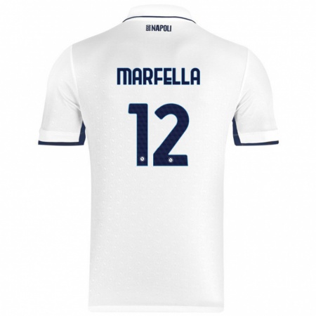 Kandiny Enfant Maillot Davide Marfella #12 Blanc Bleu Royal Tenues Extérieur 2024/25 T-Shirt