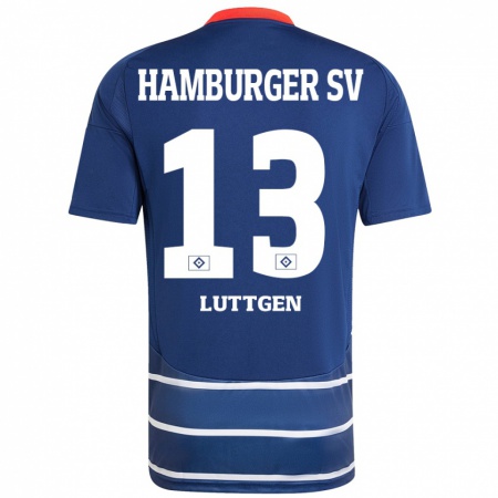 Kandiny Enfant Maillot Lasse Lüttgen #13 Bleu Foncé Tenues Extérieur 2024/25 T-Shirt