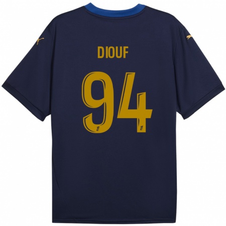 Kandiny Enfant Maillot Yehvann Diouf #94 Bleu Marine Doré Tenues Extérieur 2024/25 T-Shirt