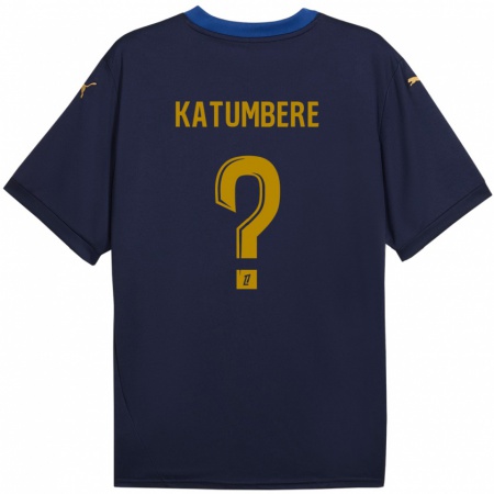 Kandiny Enfant Maillot Noah Katumbere #0 Bleu Marine Doré Tenues Extérieur 2024/25 T-Shirt