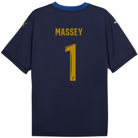 Kandiny Enfant Maillot Kayza Massey #1 Bleu Marine Doré Tenues Extérieur 2024/25 T-Shirt