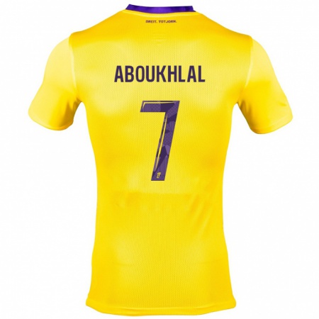 Kandiny Enfant Maillot Zakaria Aboukhlal #7 Jaune Violet Tenues Extérieur 2024/25 T-Shirt