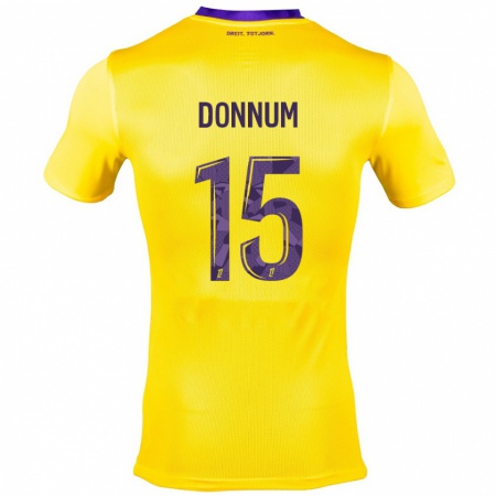 Kandiny Enfant Maillot Aron Dønnum #15 Jaune Violet Tenues Extérieur 2024/25 T-Shirt