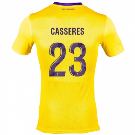 Kandiny Enfant Maillot Cristian Cásseres Jr. #23 Jaune Violet Tenues Extérieur 2024/25 T-Shirt