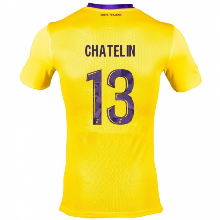 Kandiny Enfant Maillot Delphin Chatelin #13 Jaune Violet Tenues Extérieur 2024/25 T-Shirt