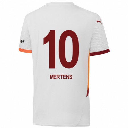 Kandiny Enfant Maillot Dries Mertens #10 Blanc Jaune Rouge Tenues Extérieur 2024/25 T-Shirt