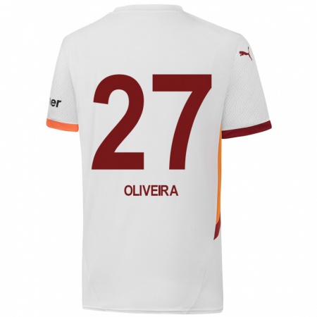 Kandiny Enfant Maillot Sérgio Oliveira #27 Blanc Jaune Rouge Tenues Extérieur 2024/25 T-Shirt