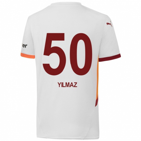 Kandiny Enfant Maillot Jankat Yılmaz #50 Blanc Jaune Rouge Tenues Extérieur 2024/25 T-Shirt