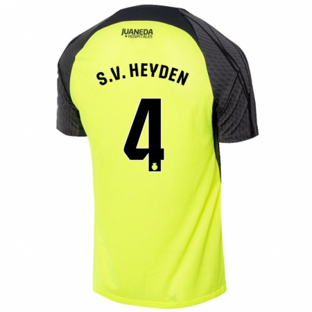 Kandiny Enfant Maillot Siebe Van Der Heyden #4 Vert Fluo Noir Tenues Extérieur 2024/25 T-Shirt