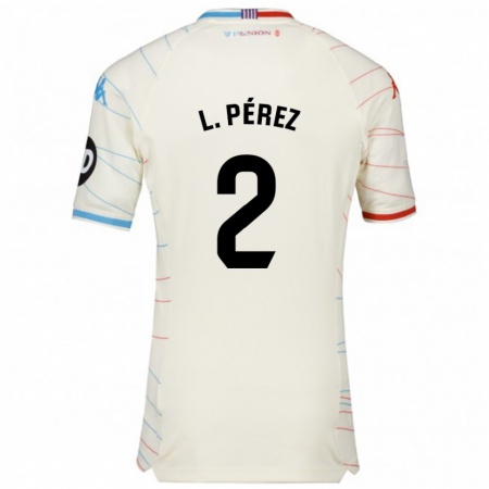 Kandiny Enfant Maillot Luis Pérez #2 Blanc Rouge Bleu Tenues Extérieur 2024/25 T-Shirt