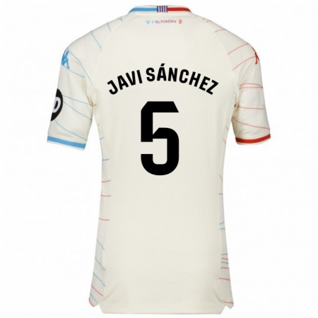 Kandiny Enfant Maillot Javi Sánchez #5 Blanc Rouge Bleu Tenues Extérieur 2024/25 T-Shirt