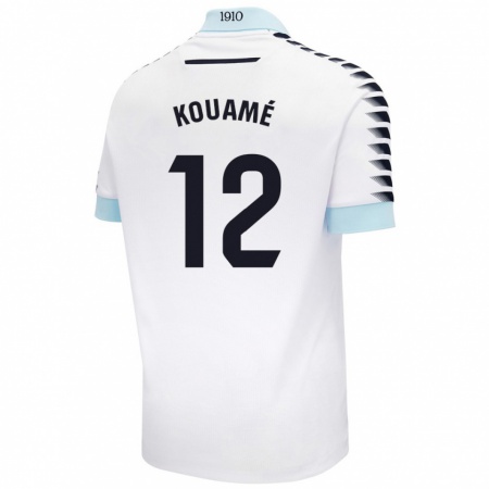 Kandiny Enfant Maillot Rominigue Kouamé #12 Blanc Bleu Tenues Extérieur 2024/25 T-Shirt