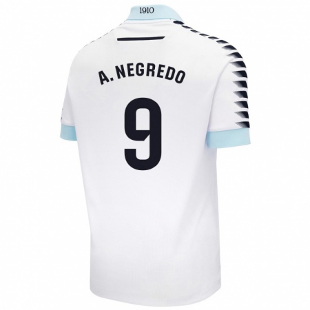 Kandiny Enfant Maillot Álvaro Negredo #9 Blanc Bleu Tenues Extérieur 2024/25 T-Shirt