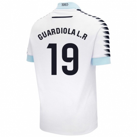 Kandiny Enfant Maillot Sergi Guardiola #19 Blanc Bleu Tenues Extérieur 2024/25 T-Shirt