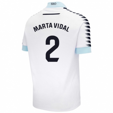 Kandiny Enfant Maillot Marta Vidal Vela #2 Blanc Bleu Tenues Extérieur 2024/25 T-Shirt