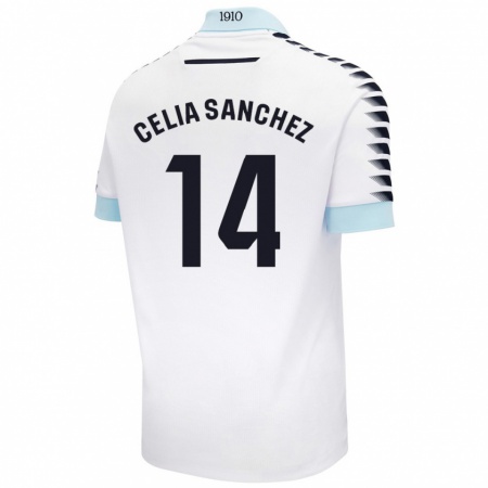 Kandiny Enfant Maillot Celia Sánchez García #14 Blanc Bleu Tenues Extérieur 2024/25 T-Shirt