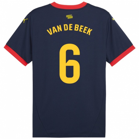 Kandiny Enfant Maillot Donny Van De Beek #6 Bleu Marine Rouge Tenues Extérieur 2024/25 T-Shirt