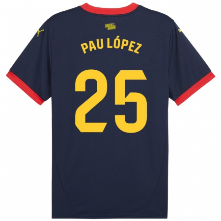 Kandiny Enfant Maillot Pau López #25 Bleu Marine Rouge Tenues Extérieur 2024/25 T-Shirt