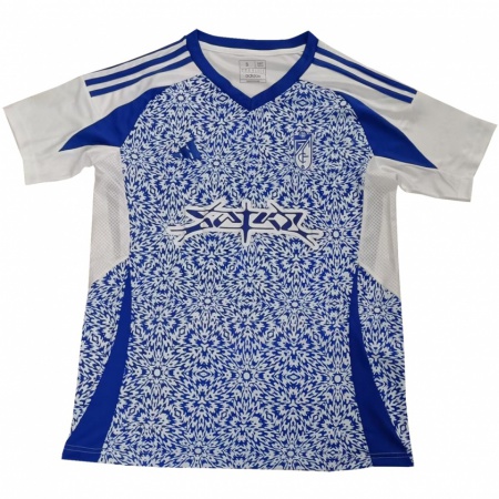 Kandiny Enfant Maillot João Pereira #0 Blanc Bleu Tenues Extérieur 2024/25 T-Shirt