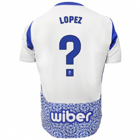 Kandiny Enfant Maillot Hugo López #0 Blanc Bleu Tenues Extérieur 2024/25 T-Shirt