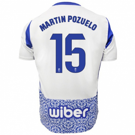 Kandiny Enfant Maillot Esther Martín-Pozuelo #15 Blanc Bleu Tenues Extérieur 2024/25 T-Shirt